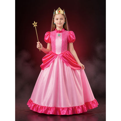 Kids Princess Costume Set With Pink Lace Ruffle Ball Gown, Crown And Star Magic main product view