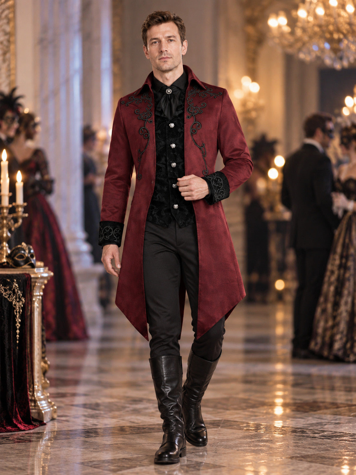 Gothic tailcoat burgundy with black embroidery