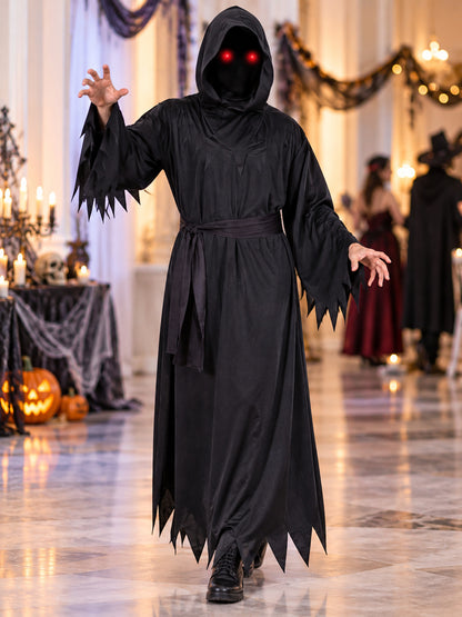 Vampire Halloween Costume with Hood and Belt, Black