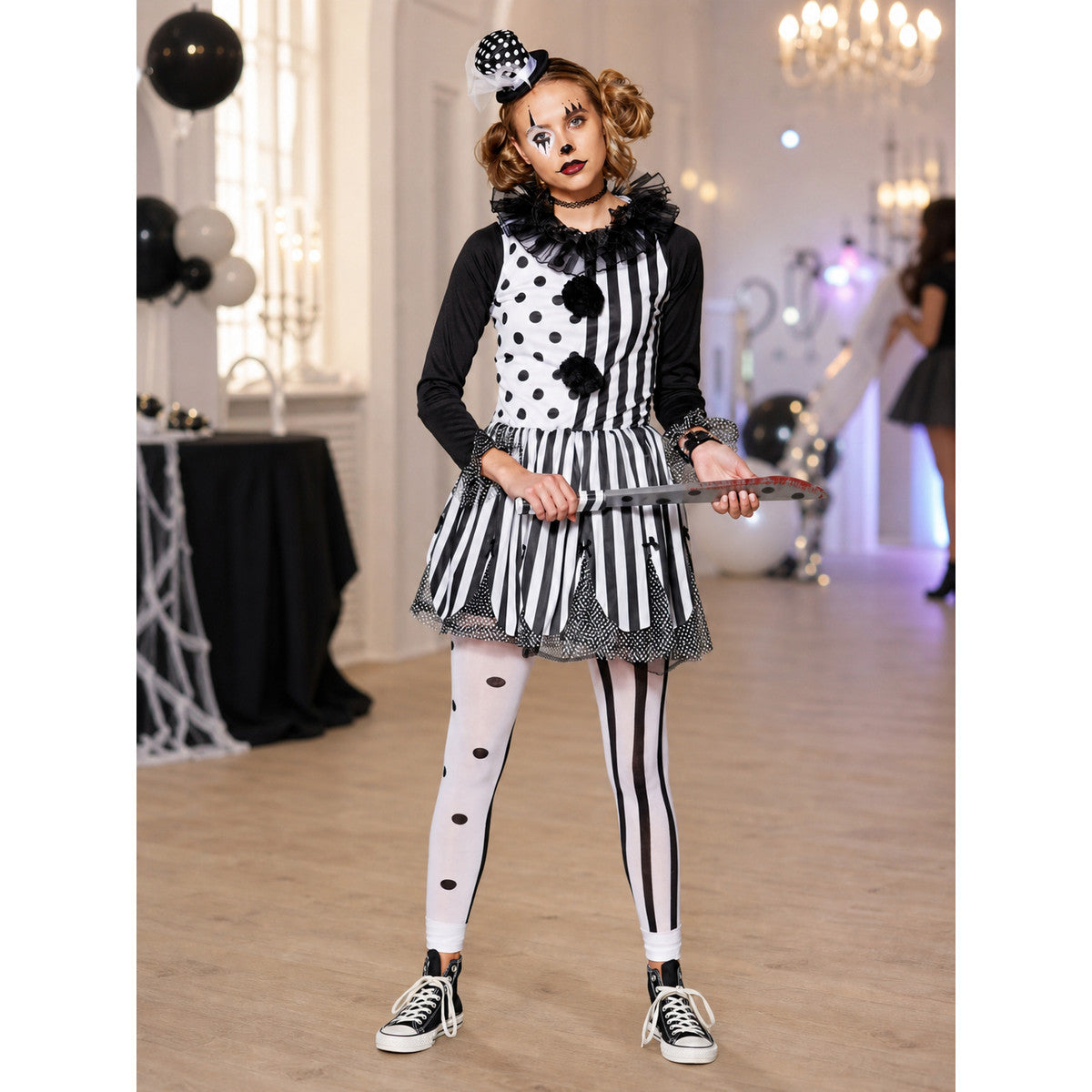 Black-and-White Striped Clown Costume