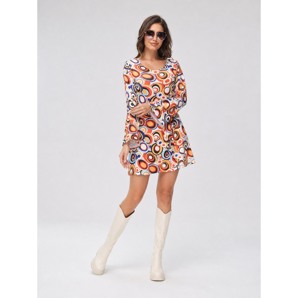 Disco-Style Costume Dress with Geometric Print