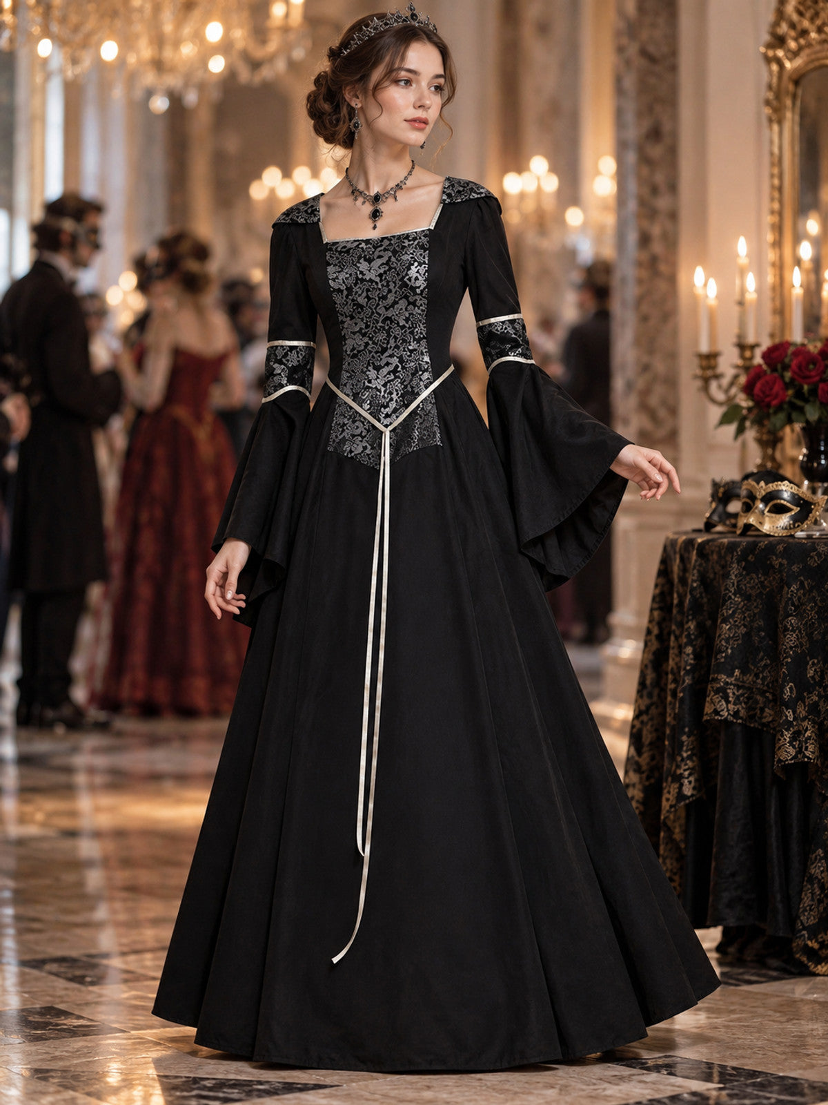 Medieval Gothic Dress with Long Sleeves