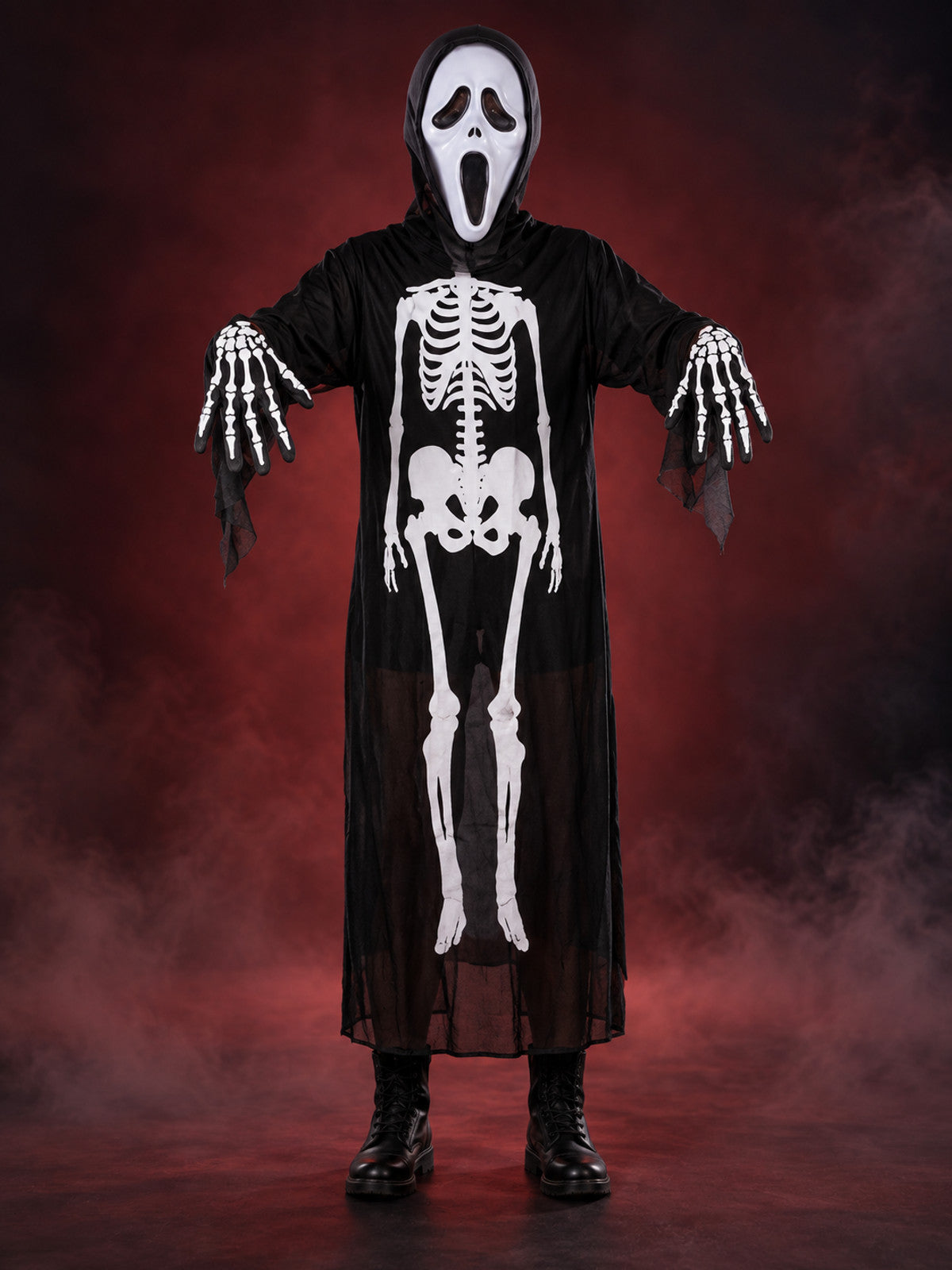 Kids' Skeleton Carnival Costume with Mask and Gloves