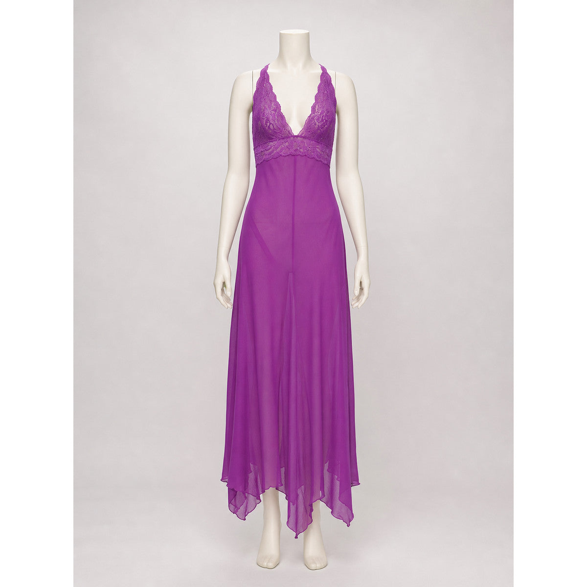 Purple Long Dress with Spaghetti Straps and Lace