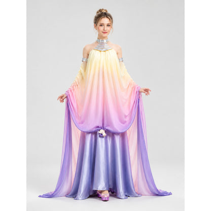 Amidala Cosplay Dress with Long Skirt and Sleeves on-model front view