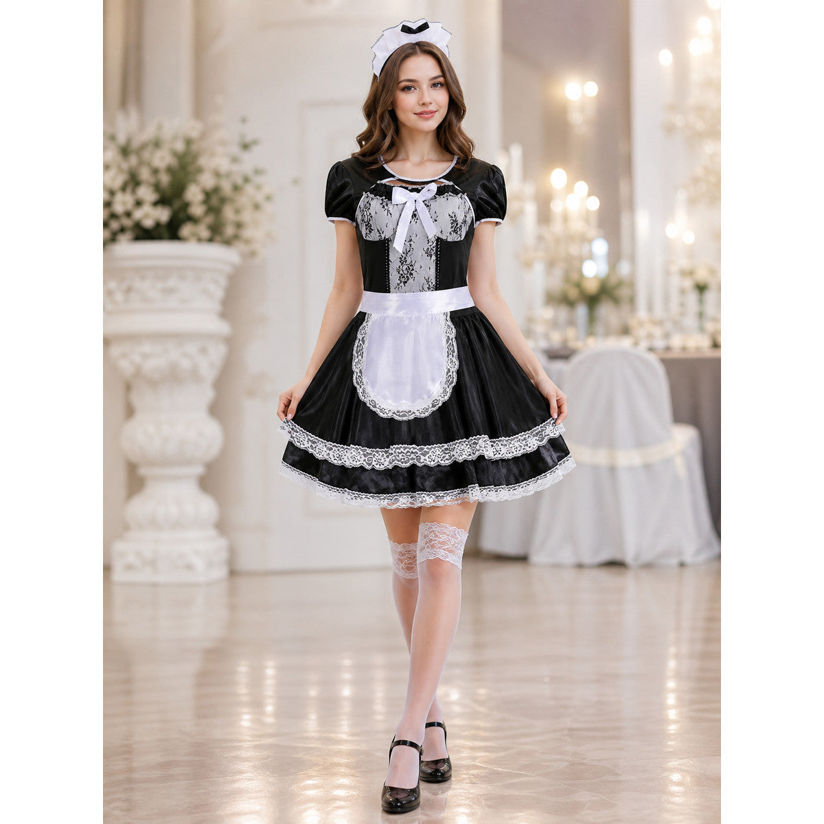 Professional Maid Costume with Apron and Lace