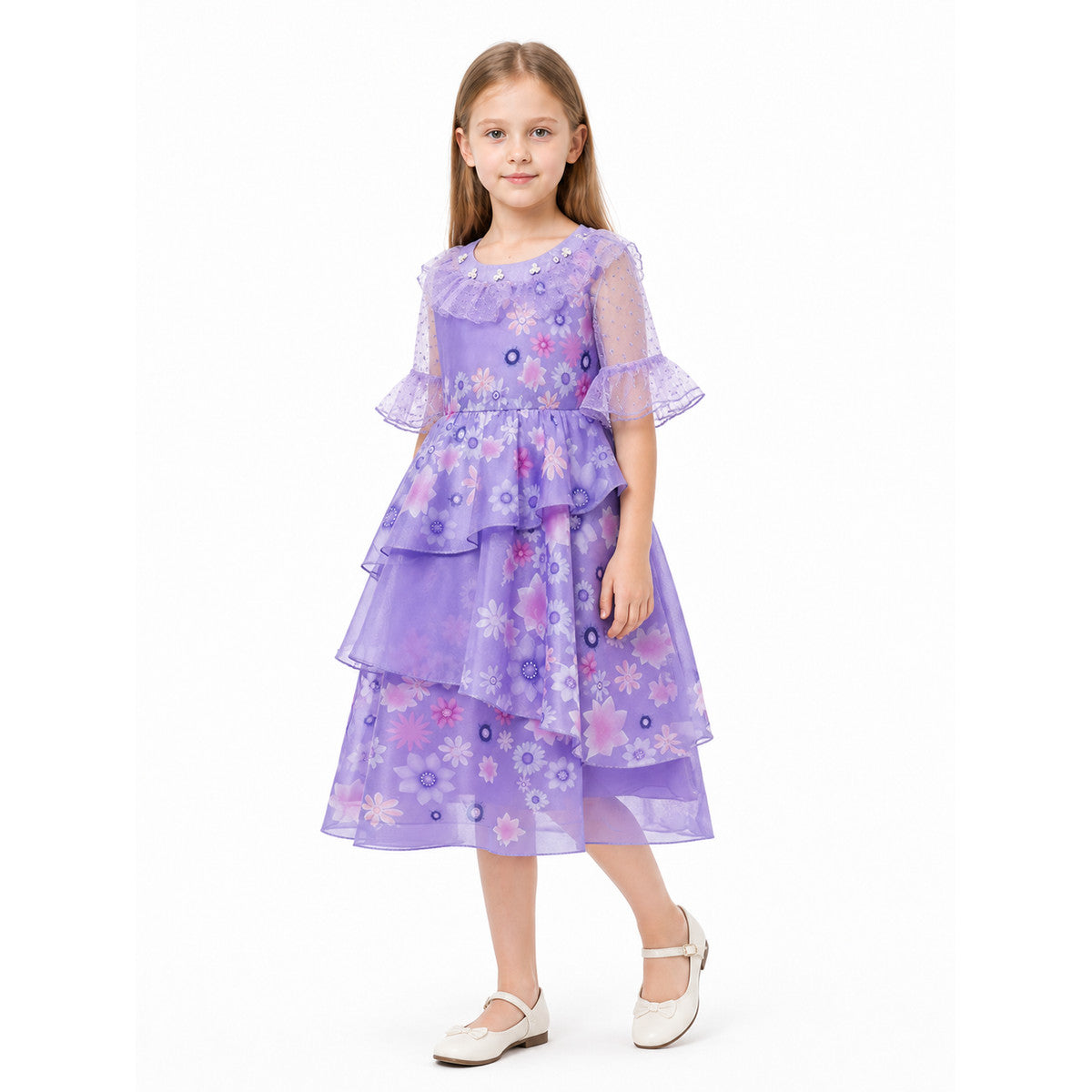 Girls' Floral Layered Carnival Dress Costume Dresses detail