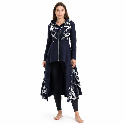 Dark navy cloak with a hood and asymmetrical hem Costume Capes detail