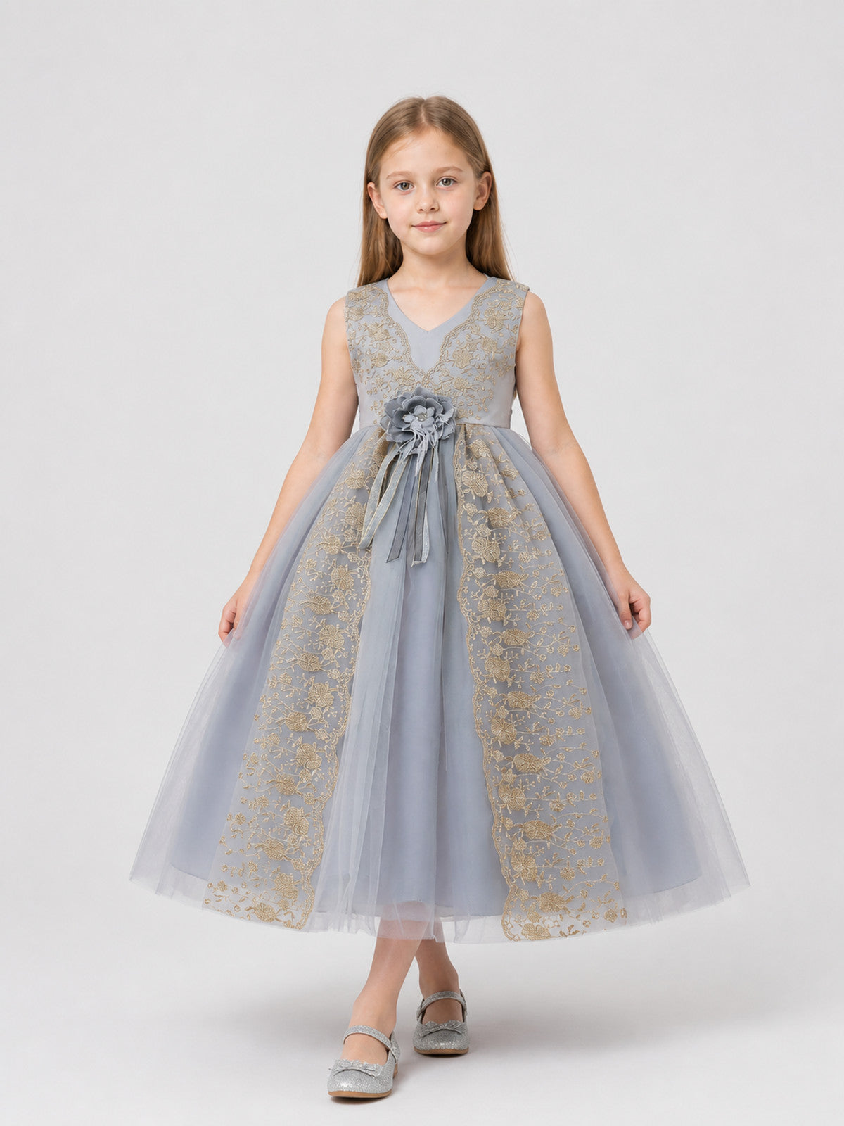 Dressy Dress with Gold Embroidery, Full Skirt Costume Dresses detail
