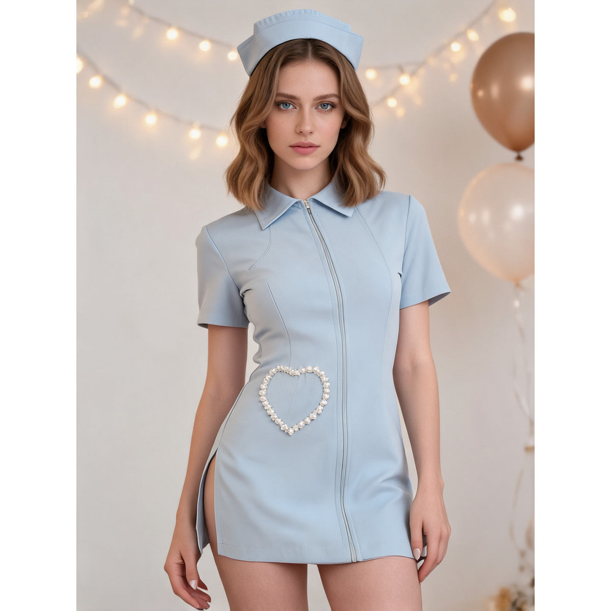 Blue nurse costume with cap for carnival lifestyle view