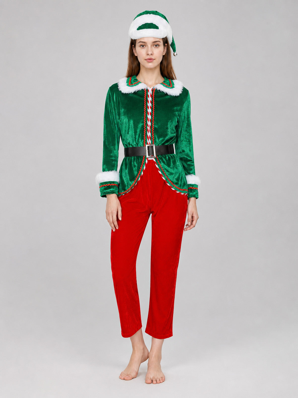Christmas Character Costume with Hat and Belt Costume Headwear detail