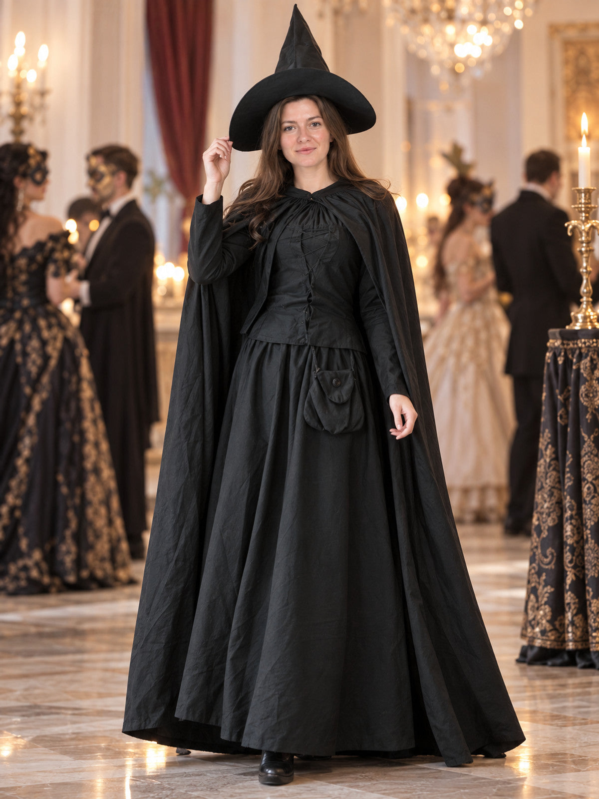 Black Witch Costume with Dress, Cape, and Hat