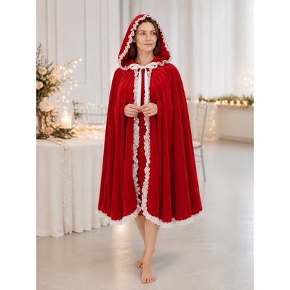 Red Hooded Cape with White Lace for Halloween lifestyle view