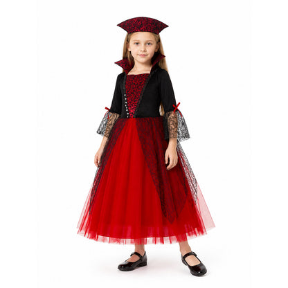 Red and Black Witch Costume with Dress and Hat Costume Dresses detail