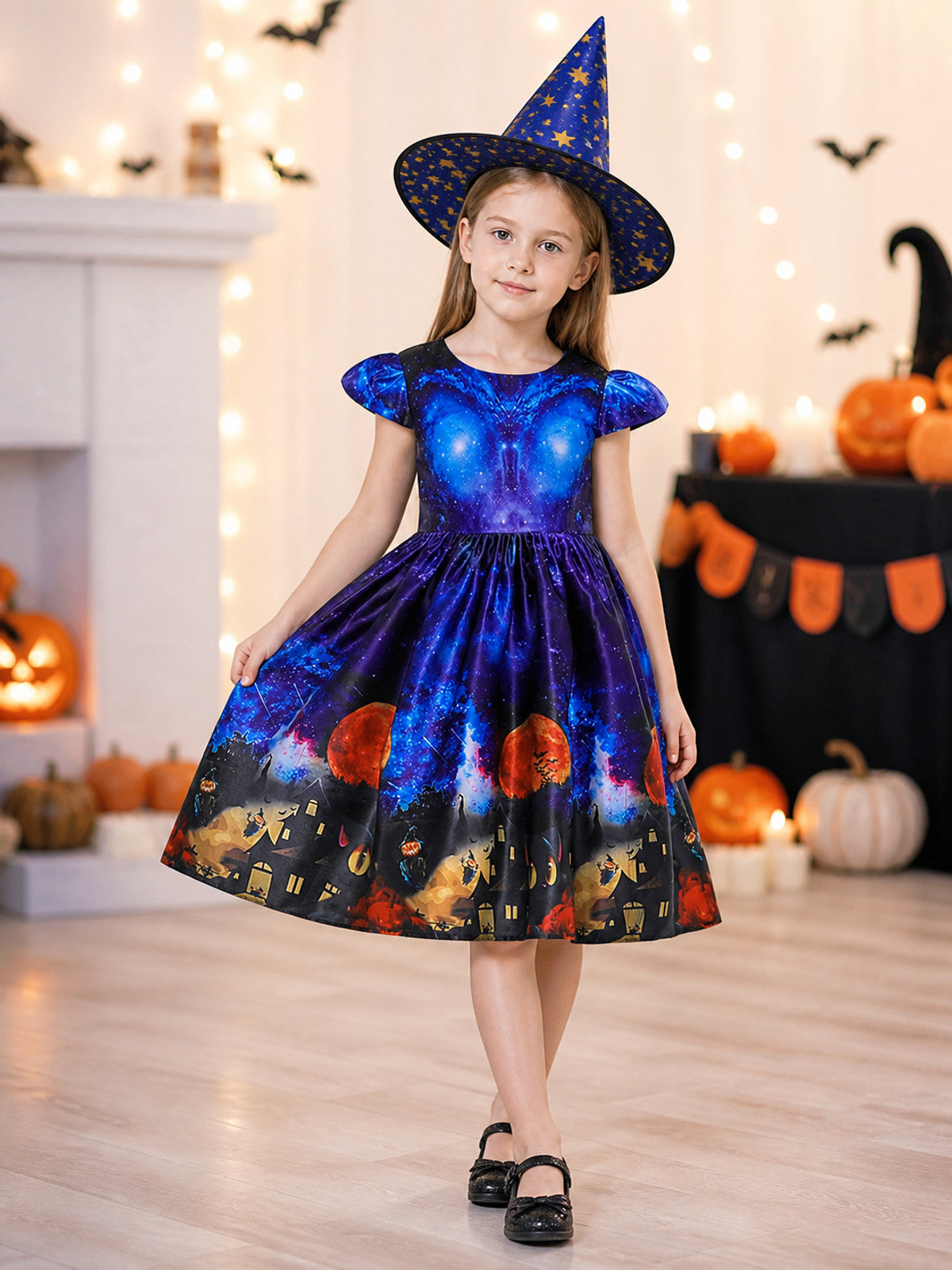 Kids' Carnival Dress with Witch Hat lifestyle view