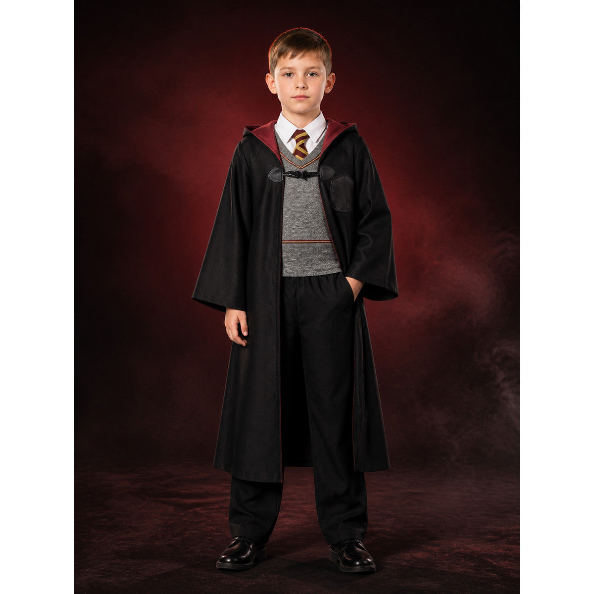 Kids Wizard Costume Set With Hooded Robe, Vest And Pants main product view