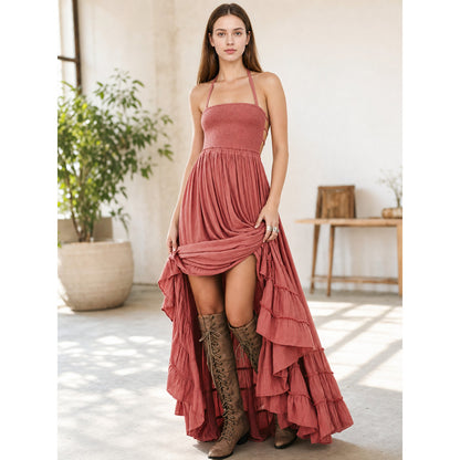 Boho-Style Maxi Dress with an Open Back