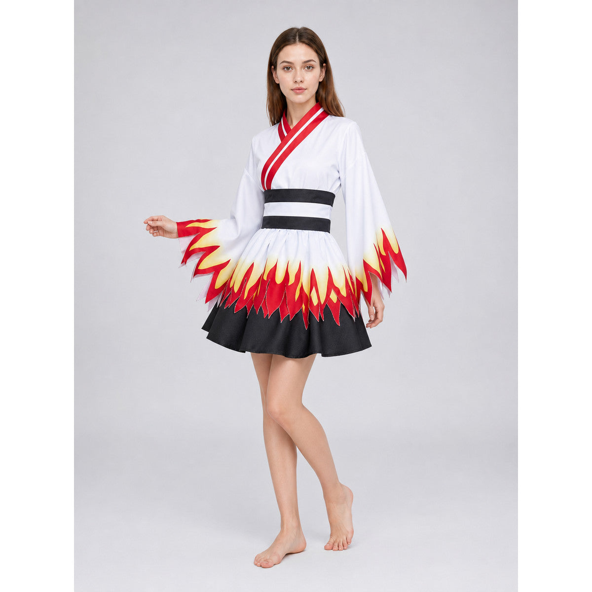 Kimono-Style Cosplay Dress with a Flame Pattern