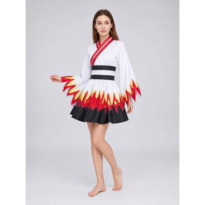 Kimono-Style Cosplay Dress with a Flame Pattern