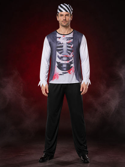 3D Skeleton Pirate Costume for Halloween main product view