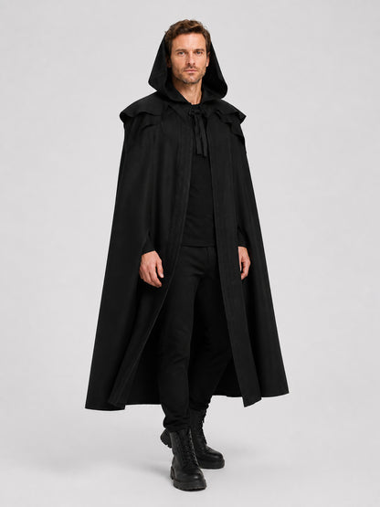 Long Gothic Black Hooded Cloak Cape