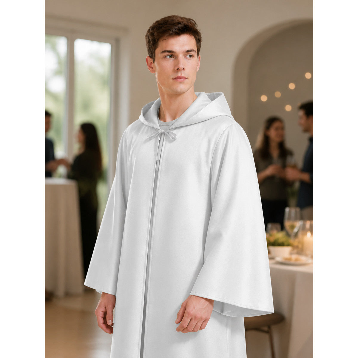 White Hooded Carnival Cloak, Long Cape lifestyle view