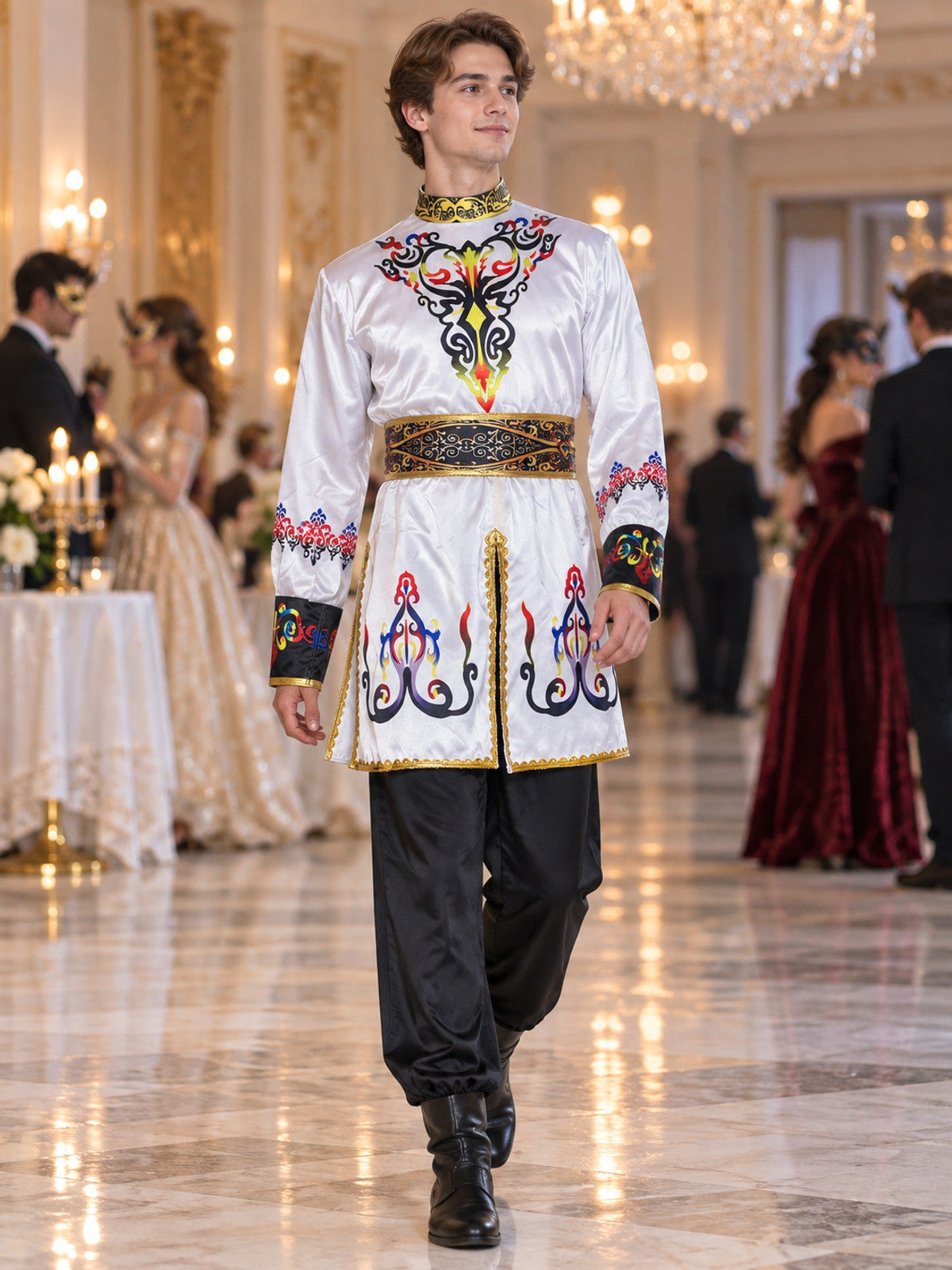 Stage Costume for Folk Dance White Black