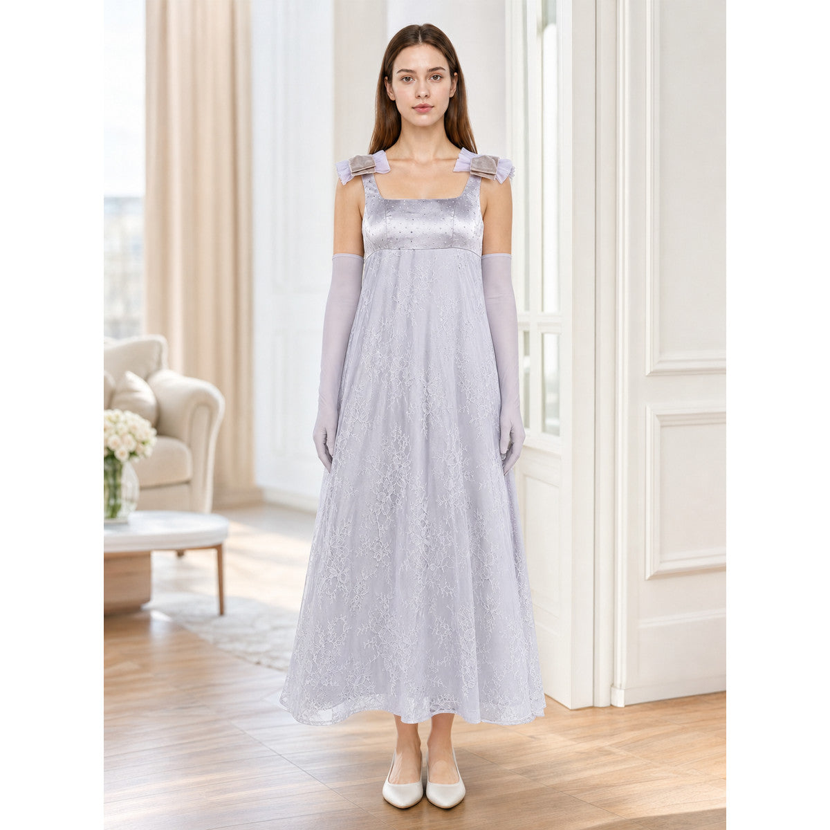 Long A-Line Dress with Mask and Gloves lifestyle view