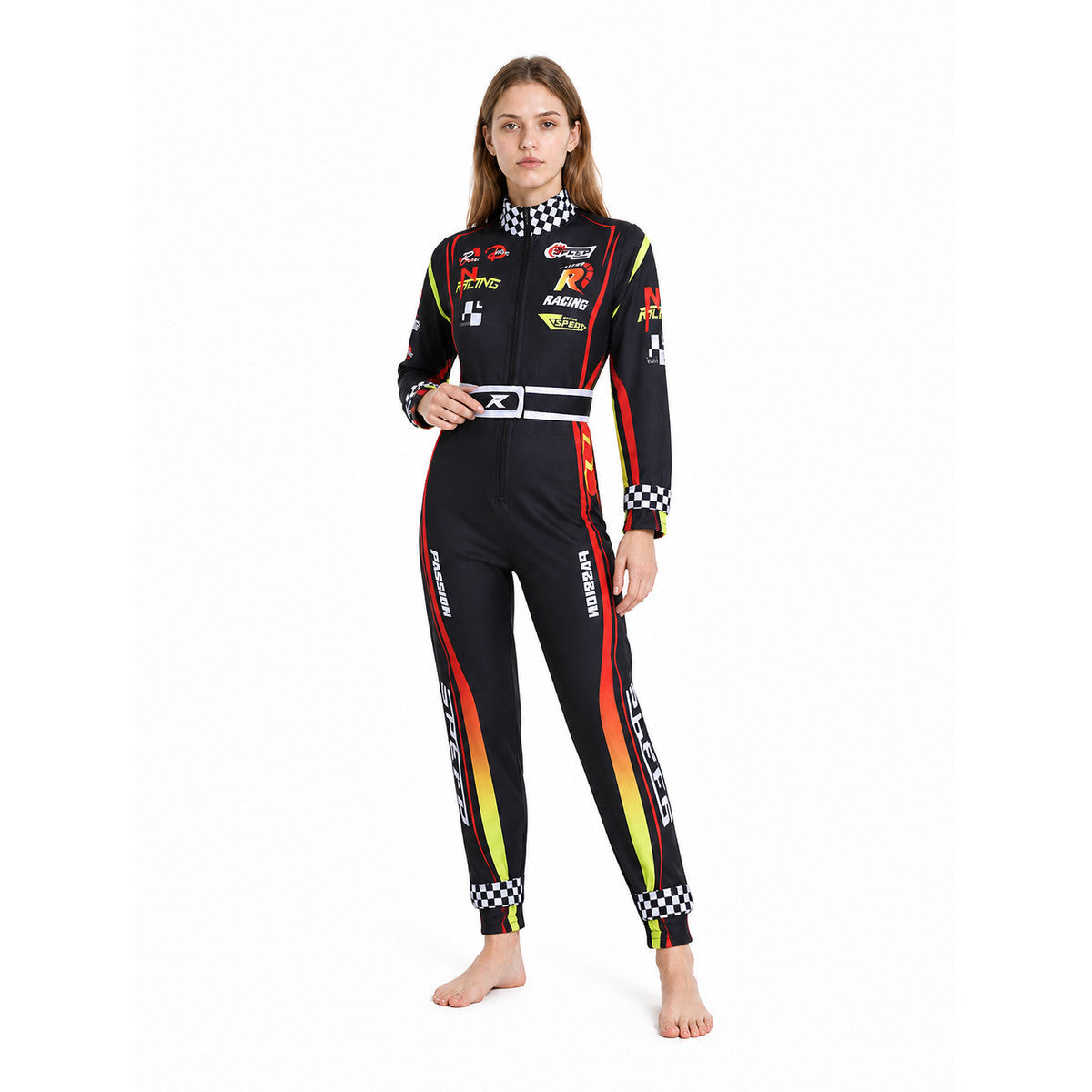 Racing Jumpsuit with Belt and Checkered Print lifestyle