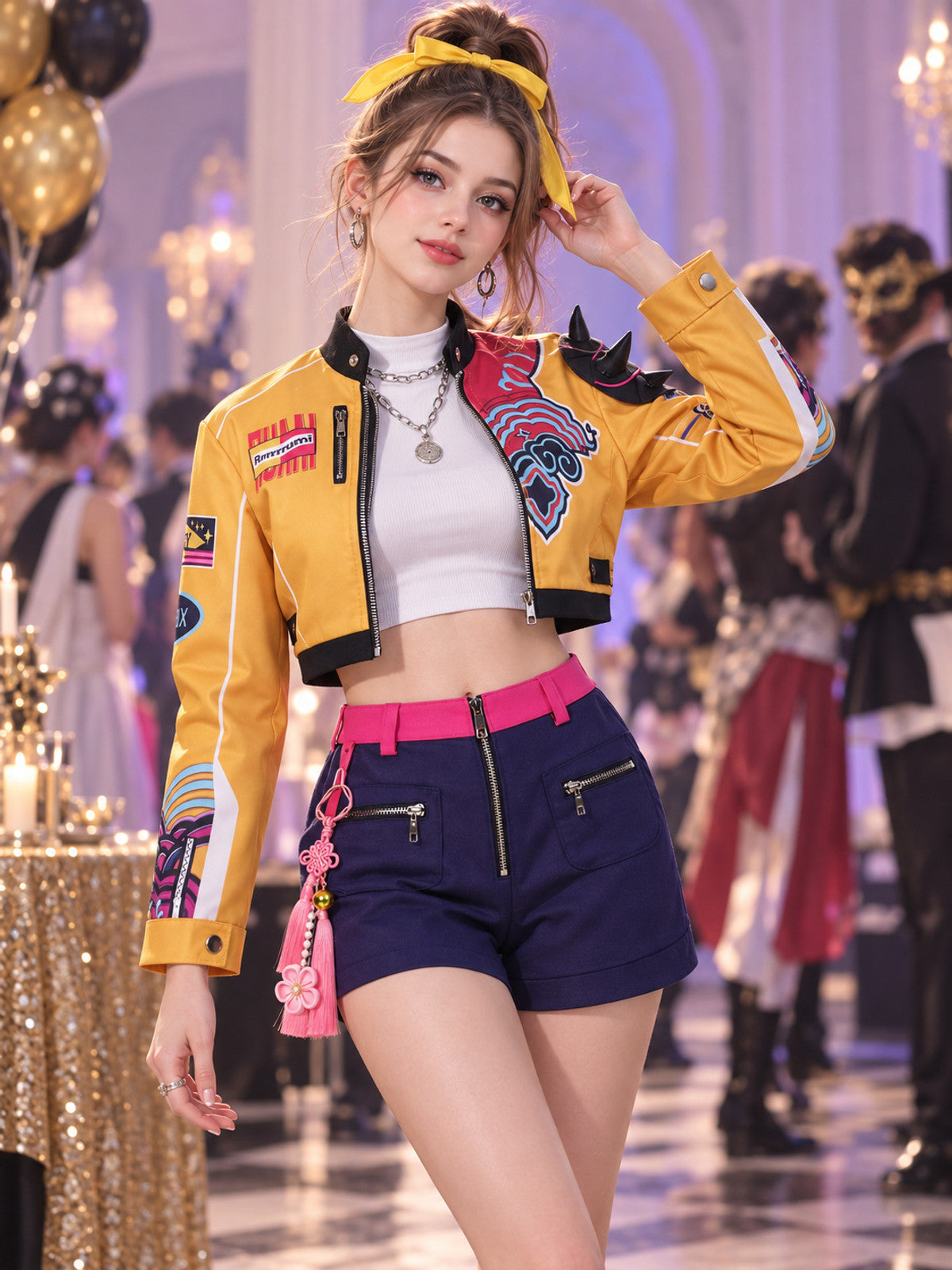 Cosplay Costume: Top, Yellow Zip-Up Jacket, Shorts