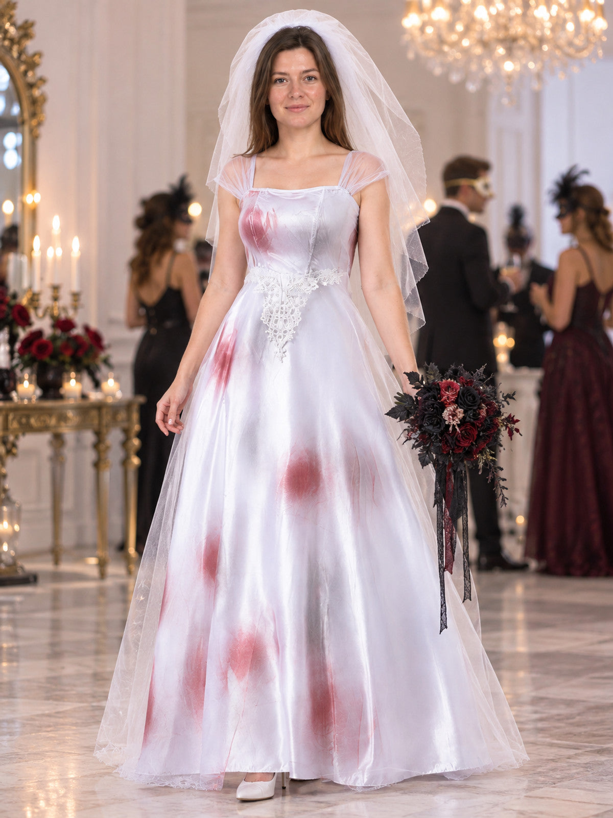 Carnival Costume: White Dress with Veil and Lace