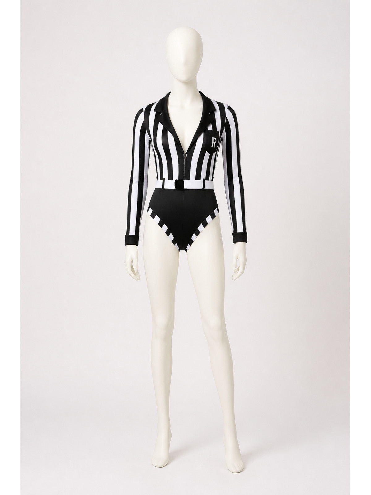 Black-and-White Jumpsuit with R Patch and Collar