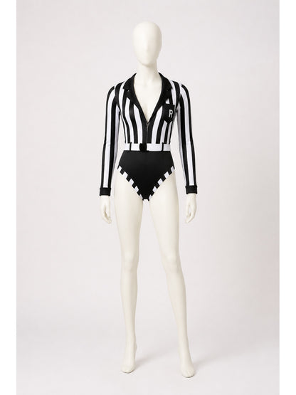 Black-and-White Jumpsuit with R Patch and Collar