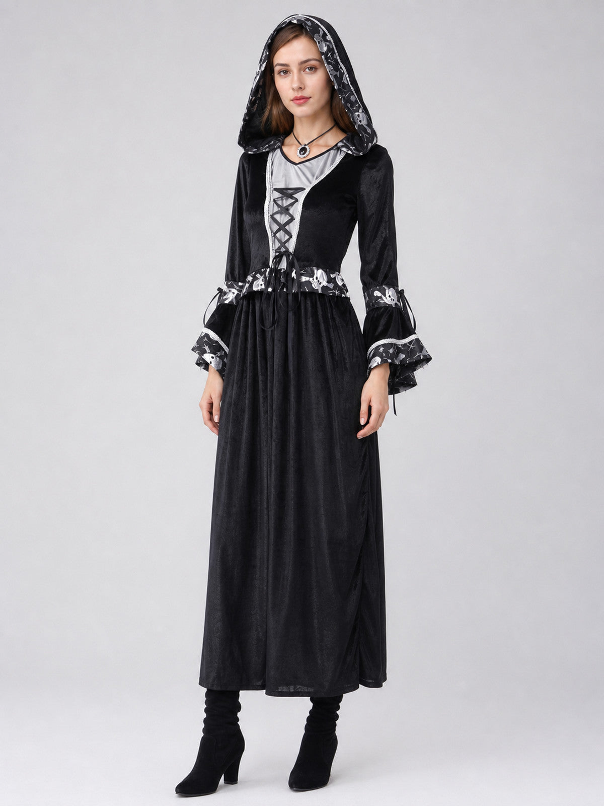 Cosplay Costume, Gothic Hooded Dress Costume Dresses detail