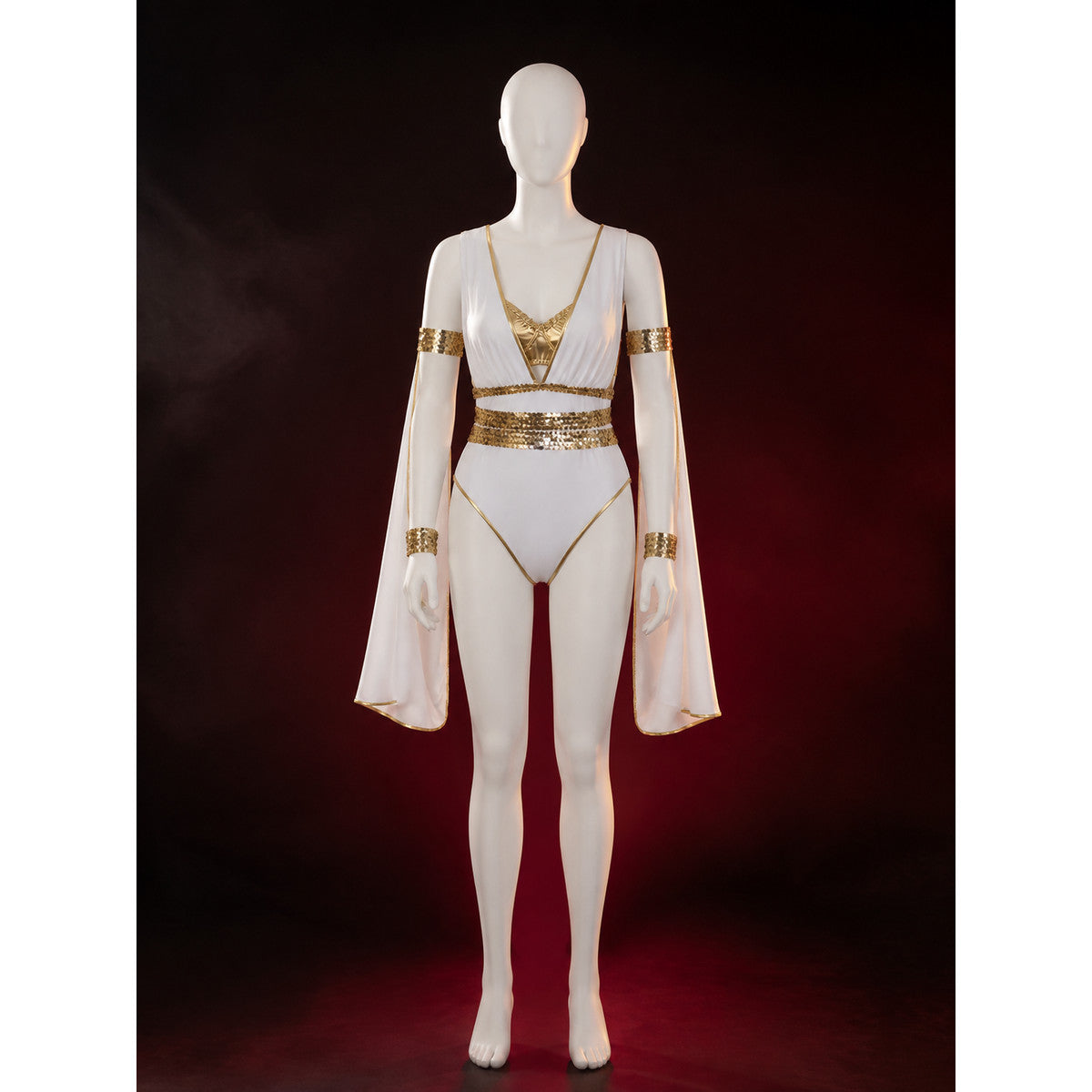 Athena Greek Goddess Halloween Costume Bodysuit Set With Gold Sequins And Deep main product view