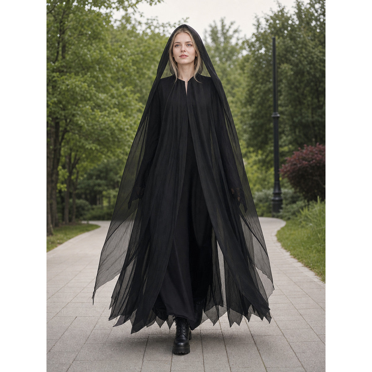 Black Hooded Costume Cloak for Cosplay lifestyle view