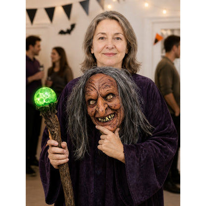 Halloween Witch Carnival Mask with Gray Hair