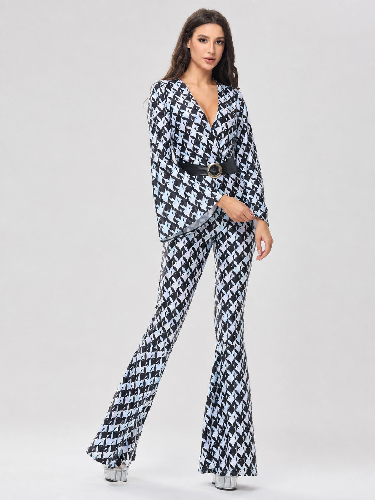 Geometric Print Flared Retro Jumpsuit product detail
