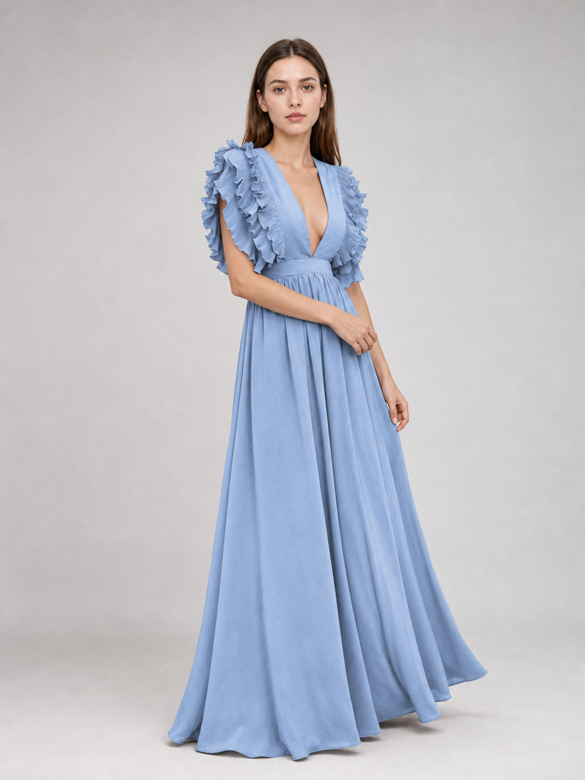 Light Blue Maxi Dress with a Plunging V-Neckline