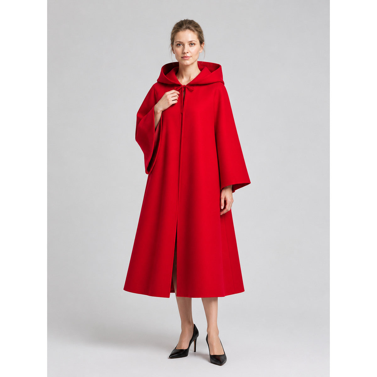 Red Hooded Cloak with Zipper for Halloween Cosplay Costume Capes detail