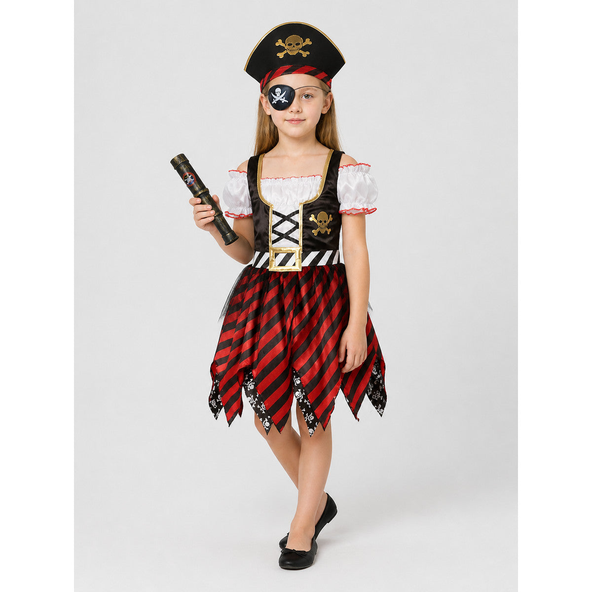 Children’s Pirate Costume: Skull Dress, Hat, and Eye Patch product detail