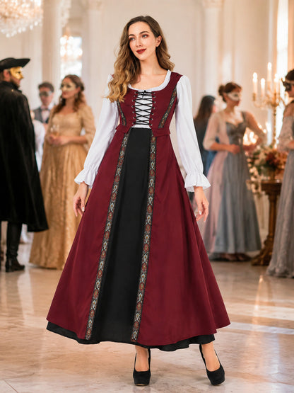 Long Medieval-Style Dress with Lace-Up Front lifestyle view