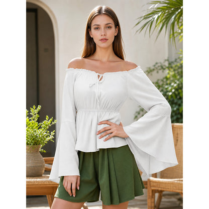 Off-the-Shoulder Blouse with Flared Sleeves
