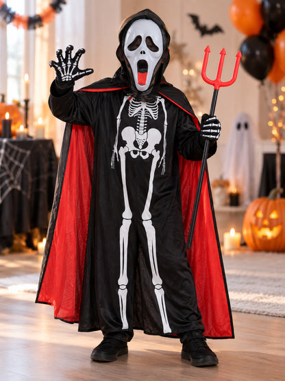 Skeleton Carnival Costume with Mask, Cape, and Trident