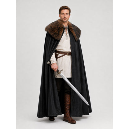 Black Adult Cape with Brown Fur Collar Costume Capes detail