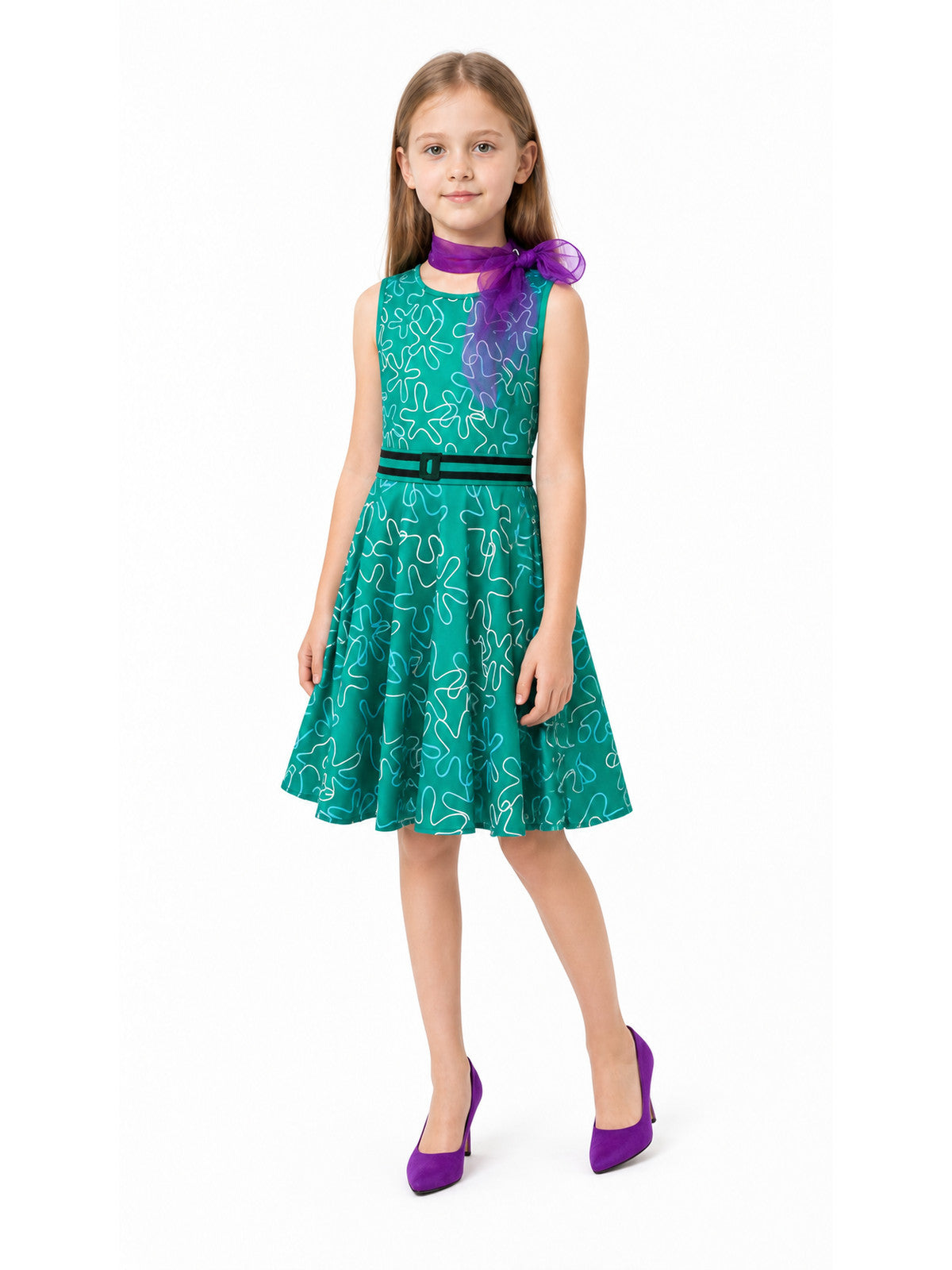 Inside Out 2 Cosplay Costume: Dress with Scarf for Children Costume Dresses detail