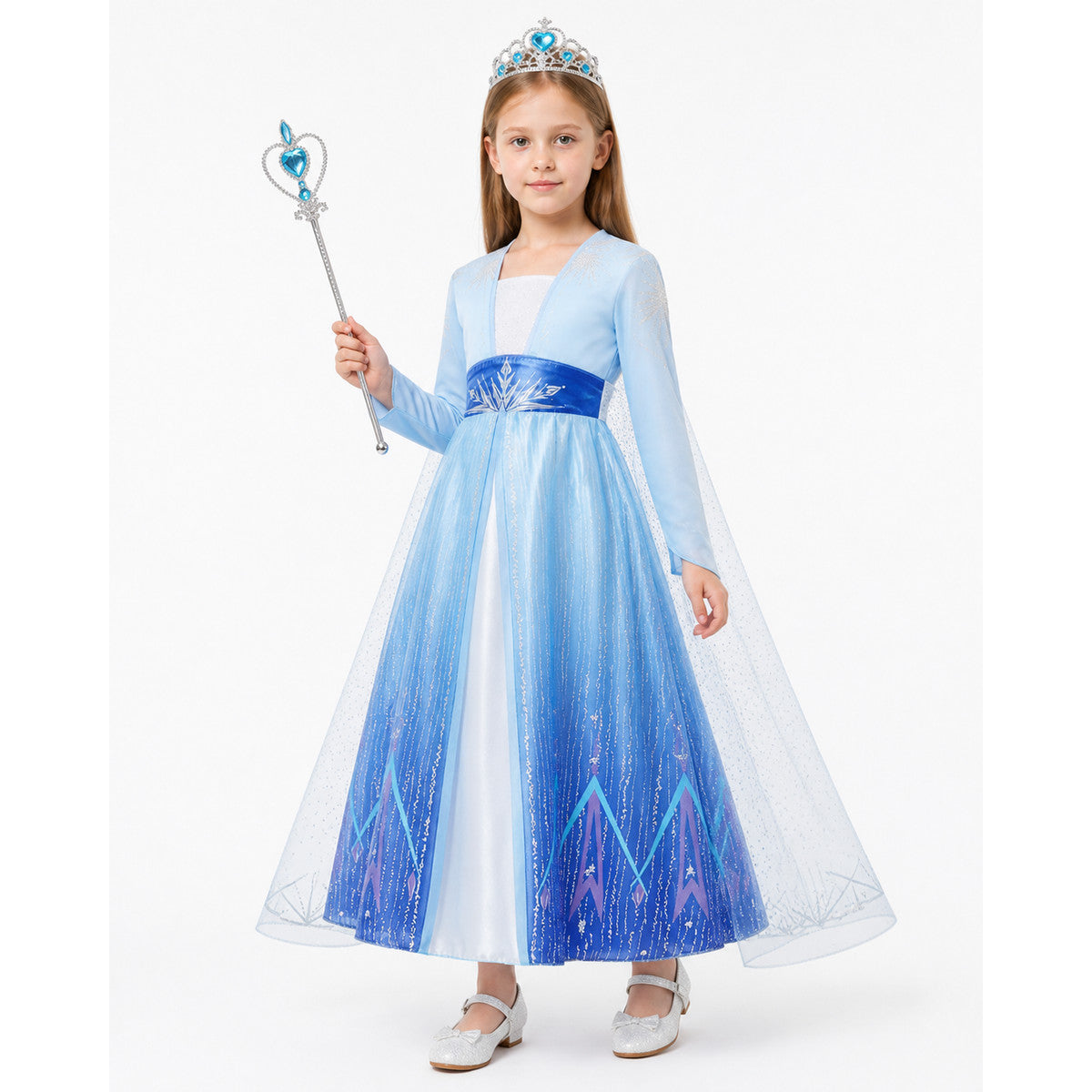 Elsa Costume, Long Dress with Cape and Crown Costume Dresses detail