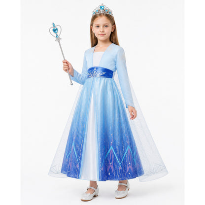 Elsa Costume, Long Dress with Cape and Crown Costume Dresses detail