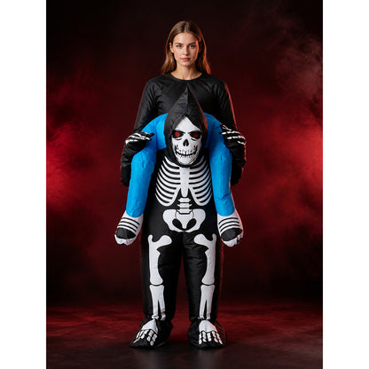 One-Piece Skeleton Costume with Head Mask, Blue Wings, and Attached Hands and main product view