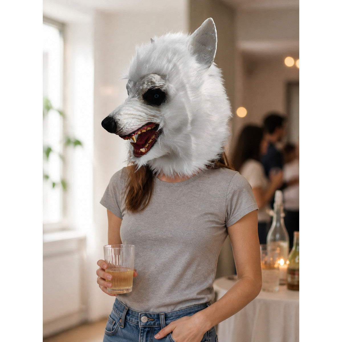 White Wolf Halloween Carnival Headpiece lifestyle view